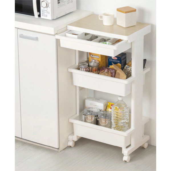 リセスタイル テーブルワゴン引出付ウッド3段